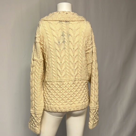 NWT!! British Wool Cream Fisherman’s Knit Cardigan L - Picture 4 of 8